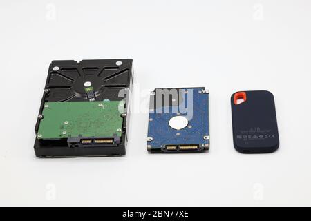Hard disk isolated on a white background. Computer HDD Hard Disk Drive. Computer Storage Memory. Computer Solid State Drive. Stock Photo