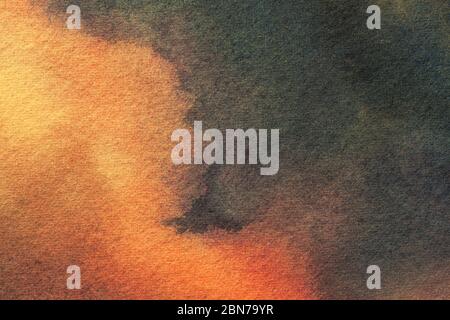 Abstract art background dark orange and gray colors. Watercolor painting on canvas with green gradient. Fragment of artwork on paper with pattern. Tex Stock Photo