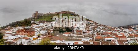 Panorama of the picturesque village of Aracena in Huelva, Spain. Cradle of Ibérico Ham Stock Photo