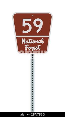 Vector illustration of the National Forest highway road sign on metallic post Stock Vector