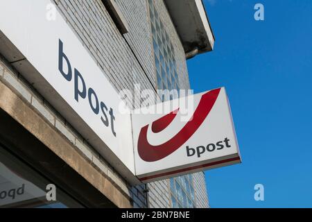 Sint Gillis Waas, Belgium, April 19, 2020. Signboard and logo of a post office in Belgium from Bpost Stock Photo