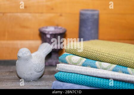 Fabrics with ceramic vases Stock Photo