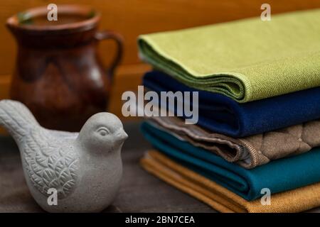 Fabrics with ceramic vases Stock Photo