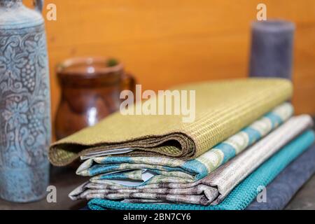 Fabrics with ceramic vases Stock Photo