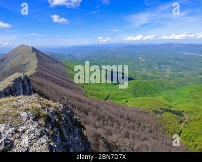 View to the peak Sokolov kamen at Suva planina (english translation Dry mountain) in southeastern Serbia in the spring 2015 Stock Photo