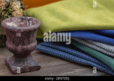 Fabrics with ceramic vases Stock Photo