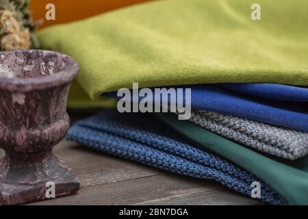 Fabrics with ceramic vases Stock Photo