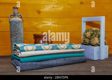 Fabrics with ceramic vases Stock Photo