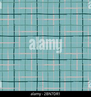 Grunge line vector seamless grid pattern background. Organic painterly ink brush stroke style criss cross backdrop. Irregular overlapping plaid style Stock Vector