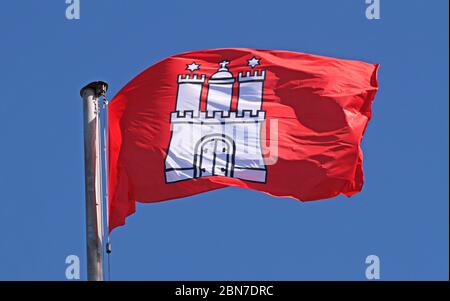flag of city state Hamburg in the wind Stock Photo