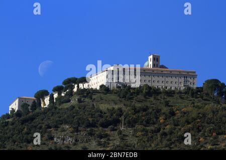 The Montecassino Abbey with the moon Stock Photo