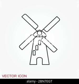Windmill vector icon, wind turbine symbol isolated on background. Stock Vector