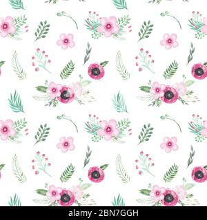 Pink Floral Seamless Pattern, Watercolor Floral, Digital Paper for