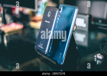 phone camera comparison between Samsung and Huawei phones Stock Photo