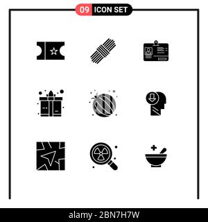 Pictogram Set of 9 Simple Solid Glyphs of human, arrow, id, vegetable, food Editable Vector Design Elements Stock Vector