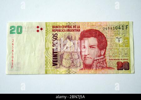 twenty pesos, Argentine peso, peso argentino, Argentinischer Peso, argentin peso, ARS, Argentina, South America Stock Photo