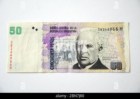 fifty pesos, Argentine peso, peso argentino, Argentinischer Peso, argentin peso, ARS, Argentina, South America Stock Photo