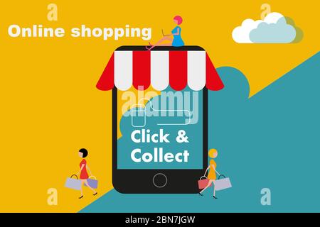 Click and Collect internet shopping concept Stock Vector