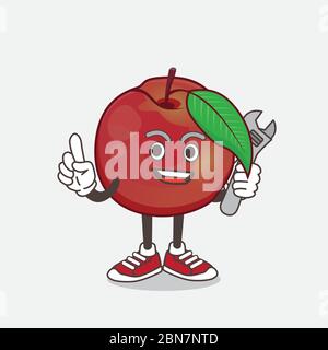 An illustration of Nectarine Fruit cartoon mascot character as happy mechanic Stock Vector