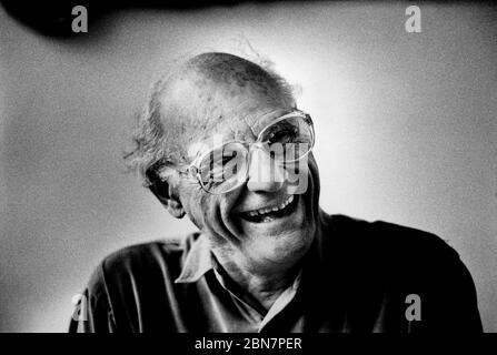 Arthur Miller, playright photographed in London in the early 1990's Arthur Asher Miller (October 17, 1915 – February 10, 2005) was an American playwright, essayist, blacklisted writer and controversial figure in the 20th-century American theater. Among his most popular plays are All My Sons (1947), Death of a Salesman (1949), The Crucible (1953), and A View from the Bridge (1955, revised 1956). He wrote several screenplays and was most noted for his work on The Misfits (1961). The drama Death of a Salesman has been numbered on the short list of finest American plays in the 20th century. Stock Photo