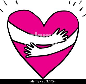Vector illustration with hands hugging a heart  Stock Vector