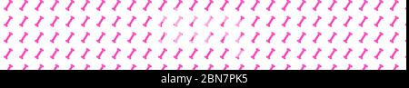 Pink dumbbell pattern on white background, isolated. Creative layout for sport fitness equipment, concept. Minimal style, flat lay, top view. Copy space. Stock Photo