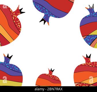 Cute frame with stylized pomegranates. Vector illustration Stock Vector