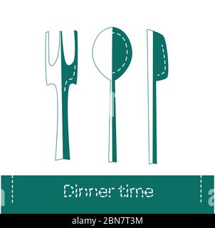 Fork, spoon and knife icon isolated. Dinner time. Eating, nutrition regime, meal time and diet concept. Vector Illustration Stock Vector