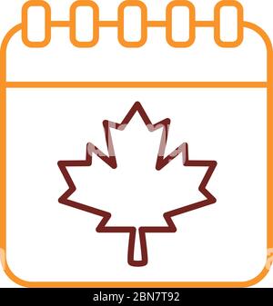 calendar with maple leaf canadian line style Stock Vector