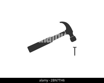 Hammer, nail icon. Vector illustration, flat design. Stock Vector