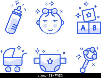 Baby vector icon set in blue color Stock Vector
