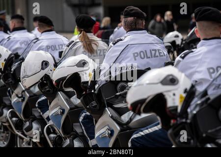 Berlin, Germany. 13th May, 2020. Cops are on new motorcycles. The handover took place at the former Tempelhof Airport. Credit: Paul Zinken/dpa/Alamy Live News Stock Photo