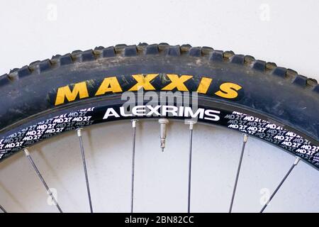 STANWELL TOPS, AUSTRALIA - Nov 11, 2019: Alexrims with Maxxis tyre used mountain bike Stock Photo