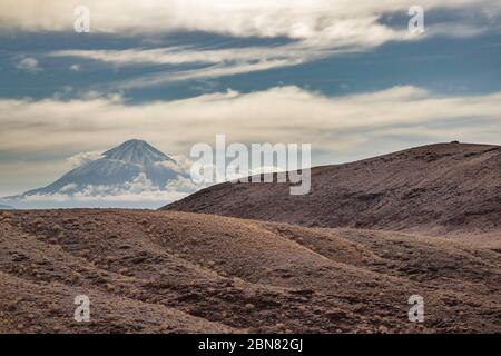Licancabur Volcano seen from north of San Dedrol de Atacama and the B-245 route. Stock Photo