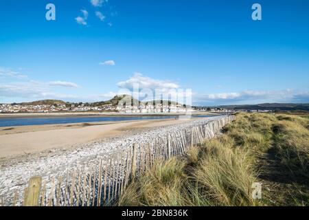 Conwy River Estuary at Conwy Morfa on the North Wales coast looking towards Deganwy Stock Photo