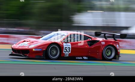 Le Mans / France - June 15-16 2019: 24 hours of Le Mans, Spirit of Race Team, Ferrari 488 GT3, Road to Le Mans Race opening of the 24 hours of Le Mans Stock Photo