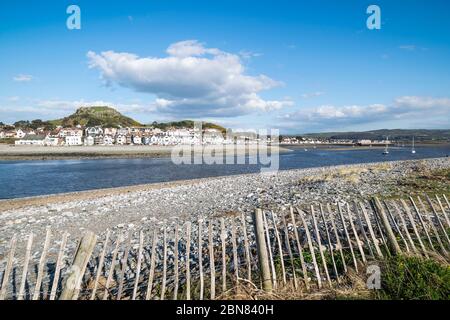 Conwy River Estuary at Conwy Morfa on the North Wales coast looking towards Deganwy Stock Photo