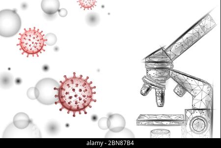Microscope virus 3D low poly render. Laboratory analysis infection virus influenza flu pneumonia. Modern science technology medicine vector Stock Vector