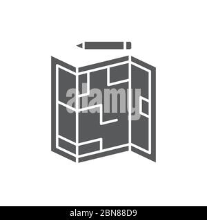 Blueprint and pencil vector icon symbol plan isolated on white background Stock Vector
