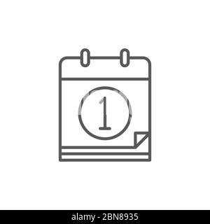 Calendar date day one vector icon symbol isolated on white background Stock Vector