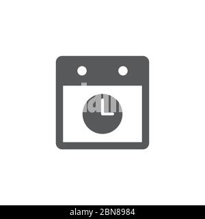 Calendar with clock vector icon symbol isolated on white background Stock Vector
