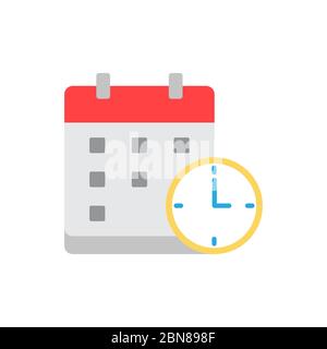 Calendar with clock vector icon symbol isolated on white background Stock Vector