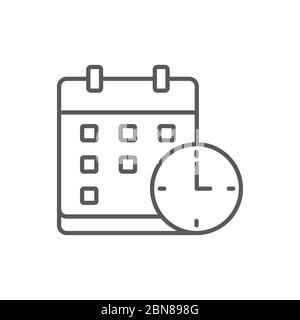 Calendar with clock vector icon symbol isolated on white background Stock Vector