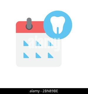 Calendar with tooth vector icon symbol isolated on white background Stock Vector