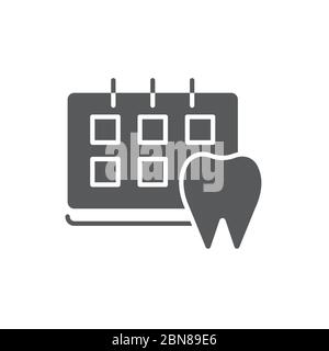 Calendar with tooth vector icon symbol isolated on white background Stock Vector