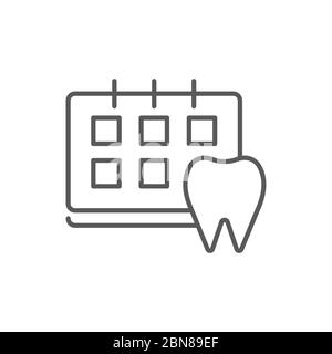 Calendar with tooth vector icon symbol isolated on white background Stock Vector