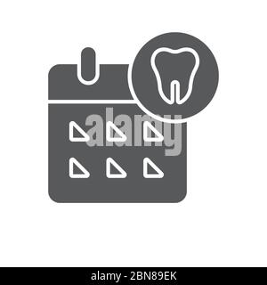Calendar with tooth vector icon symbol isolated on white background Stock Vector