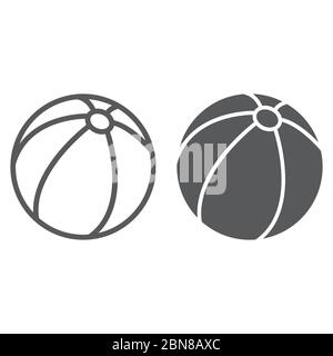 Beach ball line and glyph icon, summer and beach, rubber ball sign vector graphics, a linear icon on a white background, eps 10. Stock Vector