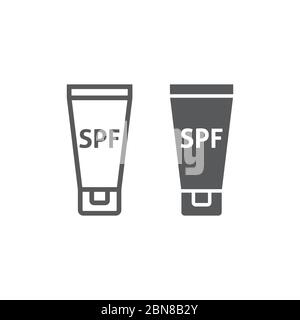 Sunscreen line and glyph icon, uv protection and beach, spf sign vector graphics, a linear icon on a white background, eps 10. Stock Vector