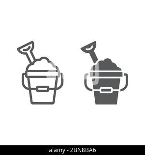 Sand Bucket line and glyph icon, play and beach, toy bucket with shovel sign vector graphics, a linear icon on a white background, eps 10. Stock Vector